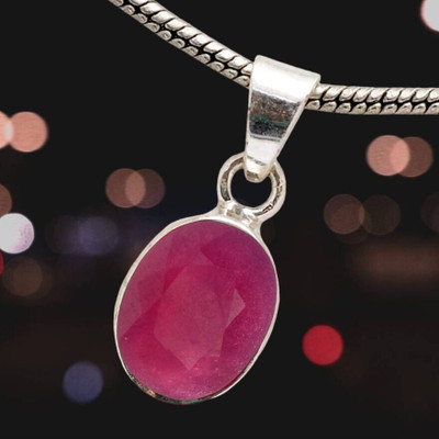 Gemzonite Natural Ruby Pendant A+ Quality Gemstone For Men & Women Silver Ruby Brass