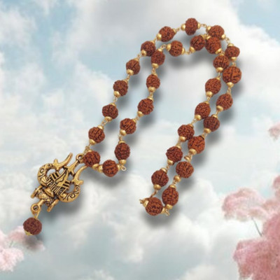 Kuttumb Gems & Jewels Shiv Trishul OM Pendant For Boys & Mens Gold-plated Brass Locket Set