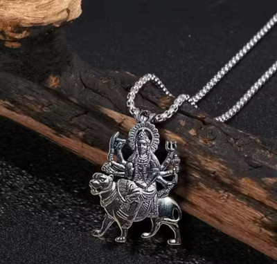 ANVIKA Spiritual Power Goddess Durga ji Pendant Chain For Girls And Boys Silver Brass Pendant