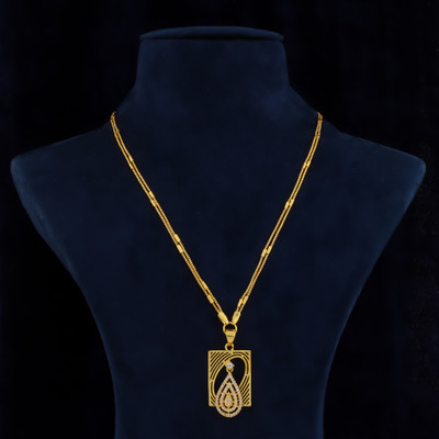 Pushp Creation 1 GRAM GOLD PLATED 24-INCH LONG CHAIN DOUBLE MOPU CHAIN PENDANT FOR WOMEN/GIRLS. Gold-plated Cubic Zirconia Brass Pendant Set