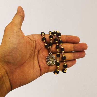 Guruji Imitation Company Rudraksha Mala with Silver-Plated Cap (8mm 36 Beads) Rare Collection for Unisex Gold-plated Beads Brass, Wood Locket Set