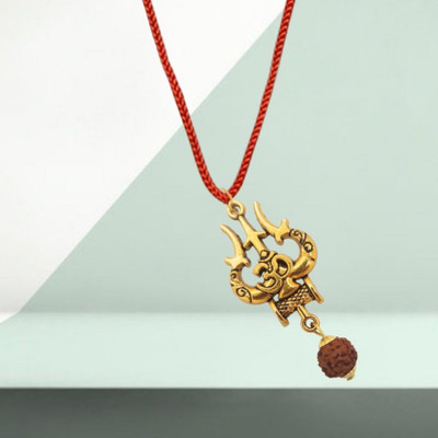 Fine Creation Most Demanded Bhagwan Sri Shiv Trishul OM Dotted Locket Pendant With Dhaga Gold-plated Brass Pendant