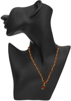 Fine Creation Most Demanded Shiv Trishul OM Dotted Locket Pendant With 5 Mukhi Rudraksha Mala Gold-plated Beads Brass, Alloy Pendant Set