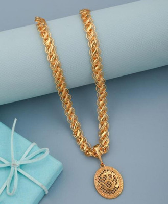JIYANSHI ENTERPRISE Om Golden Round Jali & Koyali Chain Gold-plated Diamond Alloy Pendant Set