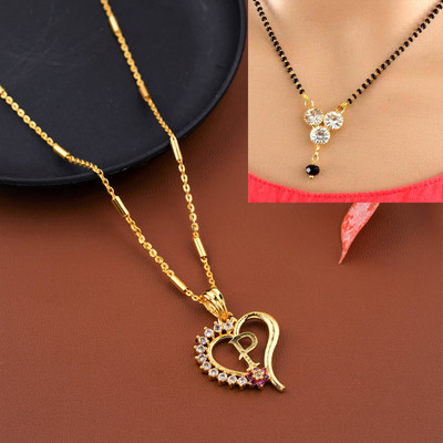 CLONEO P name alphabet Letter Pendant chain with Diamond Mangalsutra COMBO Gold-plated Alloy