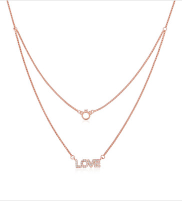 SILphony Rose Gold LOVE Pendant with Chain for Women, Girl Rhodium Cubic Zirconia Silver Pendant Set