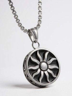 RAPPERSSHOP Fire Sun Pendant Necklace for Men Sterling Silver, Rhodium Stainless Steel