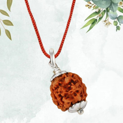 Fine Creation Premium Three Mukhi Rudraksha / Original Nepali 3 Mukhi Rudraksha / 3 faced Silver Wood Pendant