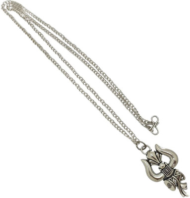 Bharat Collection Most Demanded Bhagwan Sri Shiv Trishul OM Dotted Locket Pendant With Chain Silver Brass, Alloy Locket