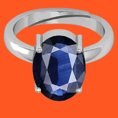 SIDHGEMS 7.25 Ratti 6.95 Carat Blue Sapphire Neelam Ring Certified Natural Gemstone Silver Sapphire Brass