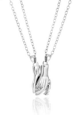 Diivine Hindu Holding Hand Magnetic Design Couple Pendant Chain for Women and Men Rhodium Brass, Alloy Pendant