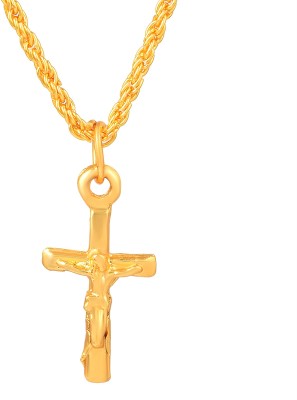 Mahakaal Jewels Gold Plated Very Cute Charm Small Jesus on Log Christ Crucifix Cross Pendant Gold-plated Brass Pendant