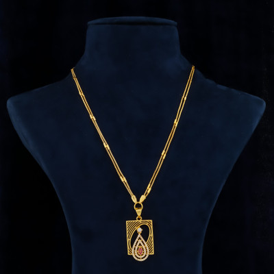 Pushp Creation 1 GRAM GOLD PLATED 24-INCH LONG CHAIN DOUBLE MOPU CHAIN PENDANT FOR WOMEN/GIRLS. Gold-plated Cubic Zirconia Brass Pendant Set