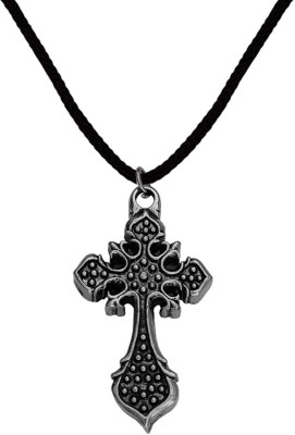 M Men Style Religious Lord Jesus Crusifix Cross Pendant Chain Rhodium Stainless Steel, Cotton Dori Pendant