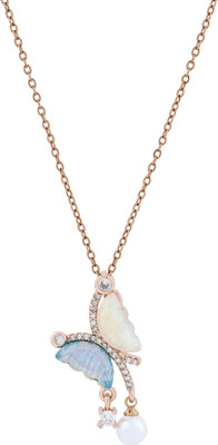 queralt Butterfly Necklace for Women | Unique | Chain | Jewellery | Valentines Gift | Brass Pearl Stainless Steel Pendant Set