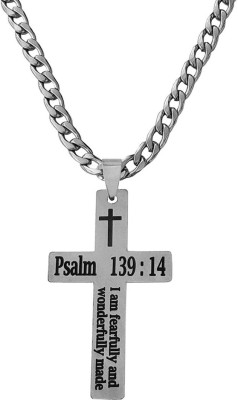 M Men Style Chrismax Gift Jesus Cross Psalm 139:14 With 22 Inch Steel Chain Sterling Silver Stainless Steel Pendant