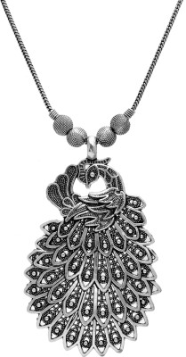 Hastkala Goods Ethnic German Silver peacock Long Chain pendant Necklace for Women & Girls Brass Pendant