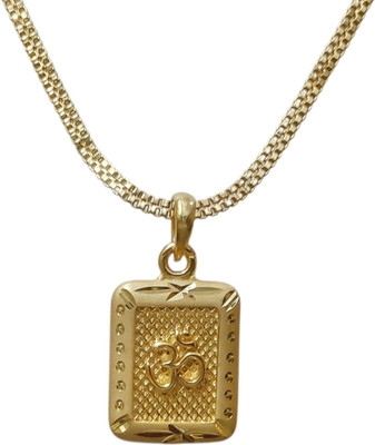 Prasansha Enterprises Rectangle OM Chain Pendant Set with 1 Gram Polish, 24-Inch Chain Gold-plated Brass Locket Set