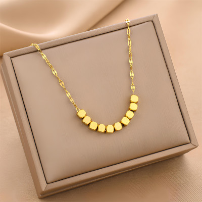 Karishma Kreations 8K Gold Plated Bricks Necklace Women Square Pendant Necklace Gold-plated Zircon Stainless Steel Pendant
