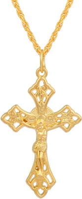 RN Gold Plated Criss Cross Jesus Christian Pendant Locket Jewellery for Men Gold-plated Brass Pendant