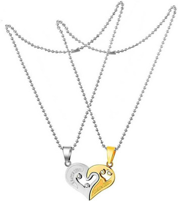 Whitechimes Brothes heart magnet Locket Classic Stainless Steel Pendant Set