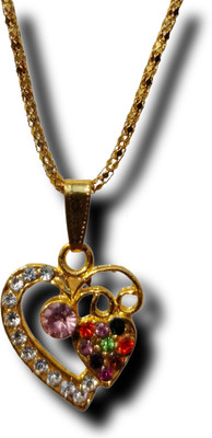 AK ART GALLERY HEART SHAPE LOCKET WITH CHAIN Gold-plated Metal Locket Set