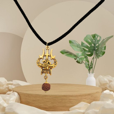 Kuttumb Gems & Jewels Most Demanded Lord Mahadev Dotted Locket Pendant With Dhaga Gold-plated Brass Pendant Set