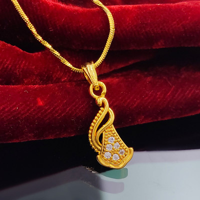 Trinket World Elegant Gold Pendant with Diamond Accents on Gold Chain Gold-plated Stainless Steel Pendant Set