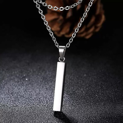 m a enterprises Stainless Steel 3D Cuboid Vertical Bar/Stick Locket Pendant Necklace Silver Stainless Steel Pendant