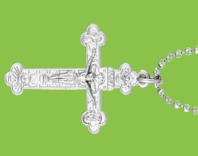 Dynamic Retail Global Jesus Cross Christian Locket Pendant Necklace Chain Religious Jewellery 385I-J Rhodium Stainless Steel Pendant Set