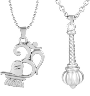 RN Gold Plated Combo Lord Shivling Om with Hanuman Gada Locket Pendant Men Gold-plated Brass Pendant