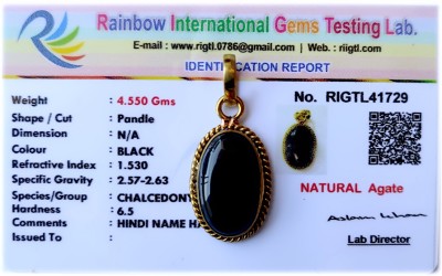 PRIYANSHU NAVRATN Natural Black Sulemani Hakik Pendant 10.25 - 11.25 Ratti Certified Locket Gold-plated Agate Stone Pendant