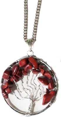 Maitri Export Natural Crystal Stone Red Jasper Tree of Life Pendant with Metal Chain Silver Crystal Copper Pendant Set