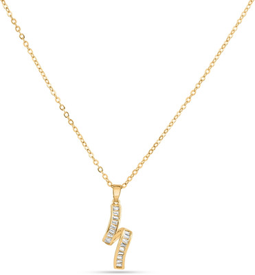 MEHERA JEWELS Vertical Baguette American Diamond Necklace Stainless Steel Pendant