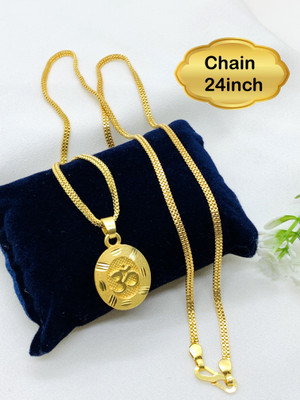 Hitarth Fashion Jewellery One Gram Gold Plated Om Pendant Chain For Men Or Women Gold-plated Brass Pendant Set