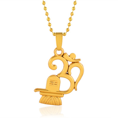 Morvi Gold Finish Shiv Symbol Om with Shivling Design Mahadev Bholenath Pendant Gold-plated Brass Pendant