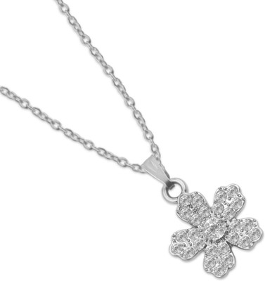 De-Ultimate Silver Anti-Tarnish Sparkle Flower Cubic Zirconia Locket With Chain Silver Cubic Zirconia Stainless Steel Pendant