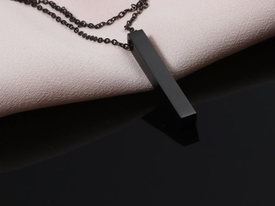 Deary Stylish Black 3D Vertical Bar Locket Pendant Chain Black Silver Brass Pendant Set