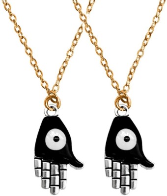 Airtick 2 Pc Hamsa Evil Eye Nazar Fatima's Lucky Hand Palm Locket Pendant Necklace Chain Gold-plated Stainless Steel Pendant Set