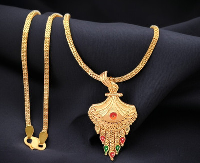 DIVS FASHION GOLD DESIGN PENDANT WITH CHAIN Gold-plated Brass Pendant Set