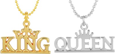 Morvi Dual tone King Queen Couple Pendant Locket Necklace for Men and Women Gold-plated Brass Pendant