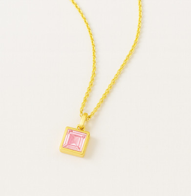 Ceylonmine01 Pure Shiny Pink Sapphire Pendant for Women Square Gemstone Jewelry with Chain Gold-plated Sapphire Stone Pendant