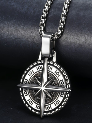 KURMASHOP Zodiac Spin Pendant Stainless Steel Necklace with Box Chain Rhodium, Silver Stainless Steel Pendant Set
