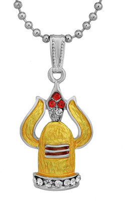 RN Silver Plated, Golden Enamel, Trishul and Shiving, Mahadev Bholenath Shiv Hindu God Pendant Temple Jewellery for Men and Women Silver Cubic Zirconia Brass Pendant