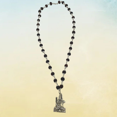 lisa vorce Most Demanded Lord Mahadev Dotted Locket Pendant With Mala Silver Beads Brass, Wood Locket Set