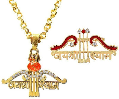 Stylewell Jai Khatu Shyam/Barbarika Ji Teen Baan Dhanush Pendant Locket & Lapel Pin Brooch Gold-plated Stainless Steel Pendant Set