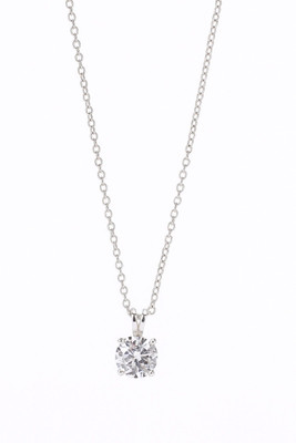RANISHAA Solitaire Crystal Pendant Necklace with Chain, Round Cut Zircon Sterling Silver Pendant