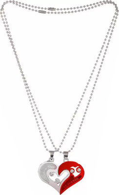 Teeragaj 2pcs His and Hers Heart-shape I Love You Couple Necklace Stainless Steel Pendant