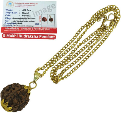 Bharat Collection 5 Mukhi Rudraksha Pendant Carefully Capped Premium Quality Original Rudraksha Gold-plated Beads Brass, Wood Pendant