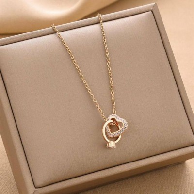 Wynona Wynona Rose Gold Plated Heart and Diamond Ring Interlock Pendant Necklace Cubic Zirconia Sterling Silver, Copper Plated Sterling Silver, Stainless Steel Necklace